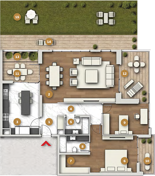 Elit Manzara Kule 2+1 Tip 1 Bahçe Daire Planı